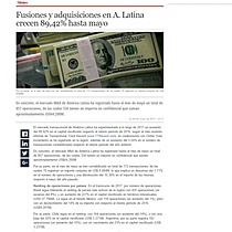 Fusiones y adquisiciones en A. Latina crecen 89,42% hasta mayo